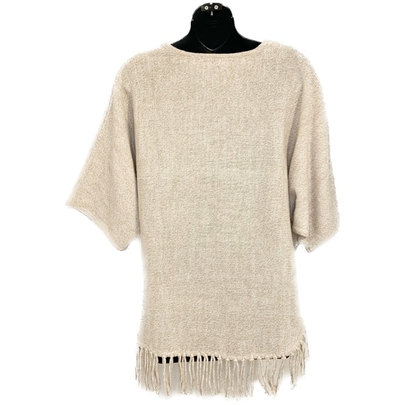 NY Collection Oatmeal Cream Beige Fringe Sweater Dolman Sleeve Poncho Medium M - Picture 2 of 5